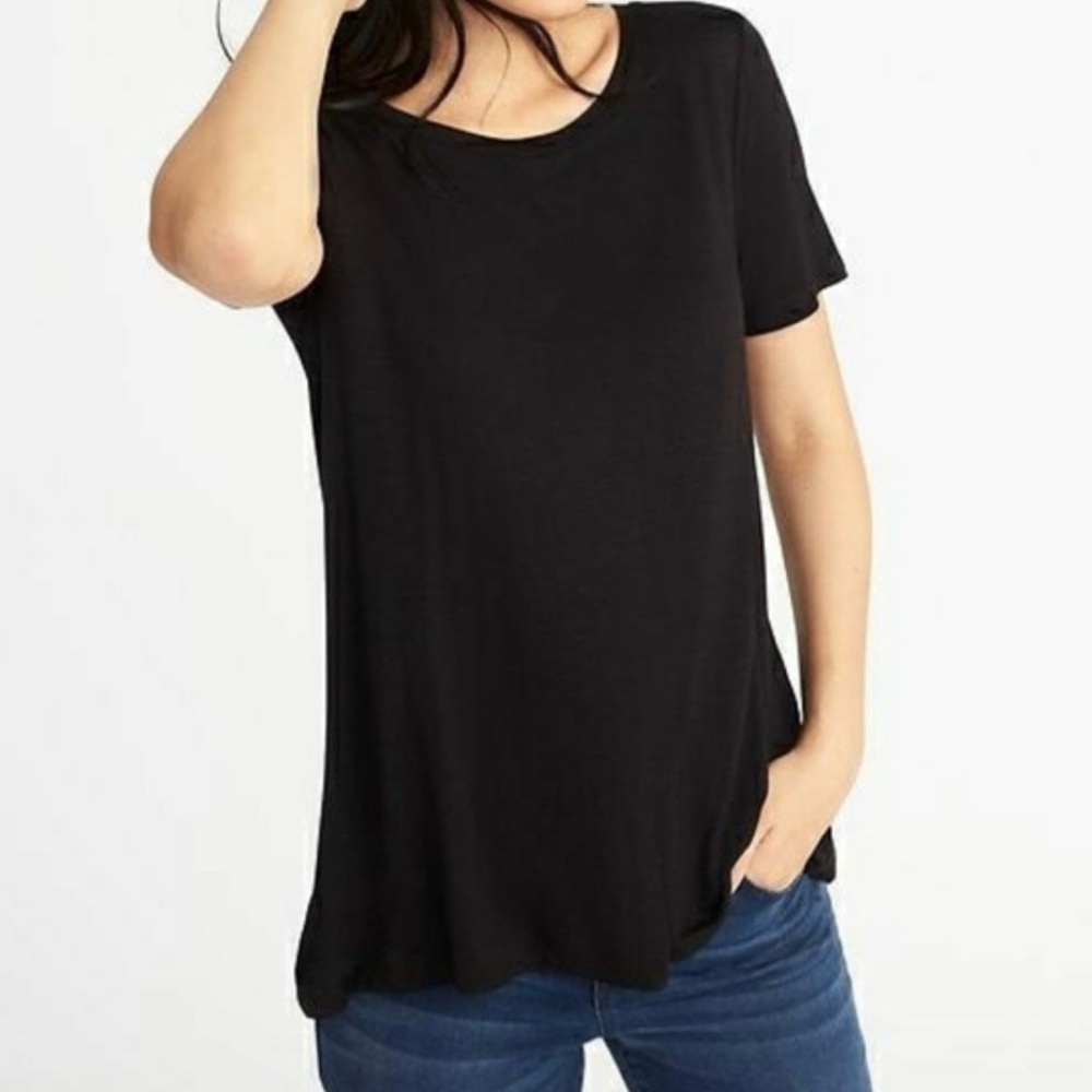 Old Navy Black Luxe Scoopneck Swing T Shirt Short Sleeve Size XS